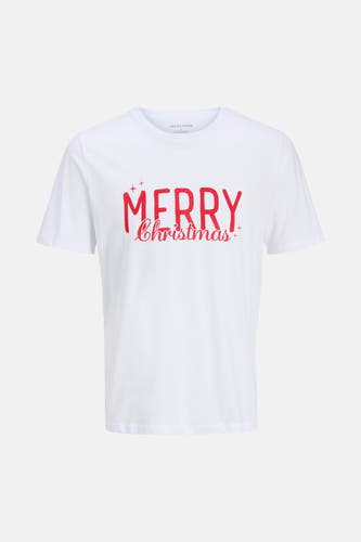 T-shirt blanc à manches courtes d'ORIGINALS BY JACK & JONES, avec une impression de texte 'Joyeux Noël'.