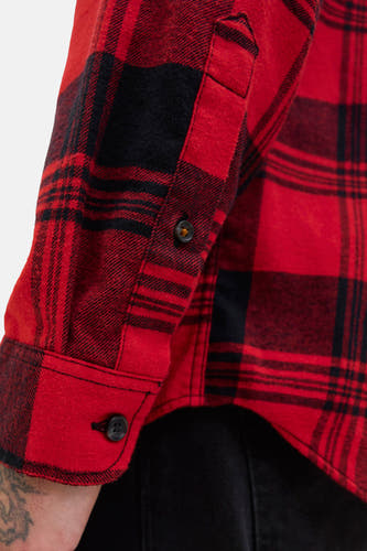 Rood overhemd met lange mouwen van PREMIUM BLUE by JACK & JONES, met zwart ruitpatroon en manchetknoop.