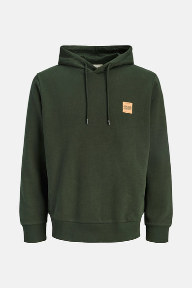 Pull-over vert de cap ORIGINALS BY JACK & &ONES, avec des cordons de serrage et un logo carré de la marque sur la poitrine.