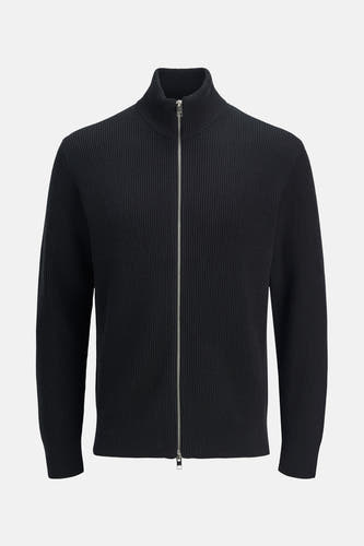 Zwart gilet van CORE BY JACK & JONES met een geribbelde textuur en een zilverkleurige ritssluiting.