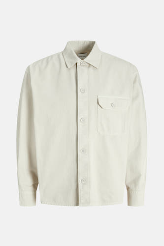 Beige hemd van PREMIUM BLUE by JACK & JONES met lange mouwen, een borstzak en knoopsluiting.