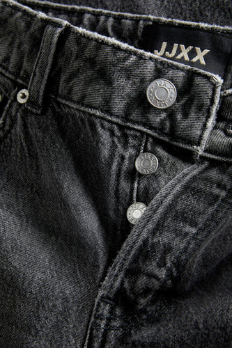 Jean droit gris de JJXX, avec fermeture à boutons et petites zones d'usure subtiles.