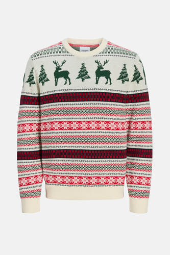 Sweat-shirt multicolore avec col rond d'ORIGINALS BY JACK & JONES, avec des motifs de sapin de Noël et de renne.
