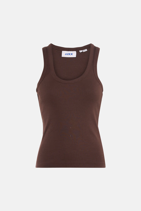 Bruine ribbel tanktop van JJXX, voorzien van ronde hals en strakke pasvorm, front view