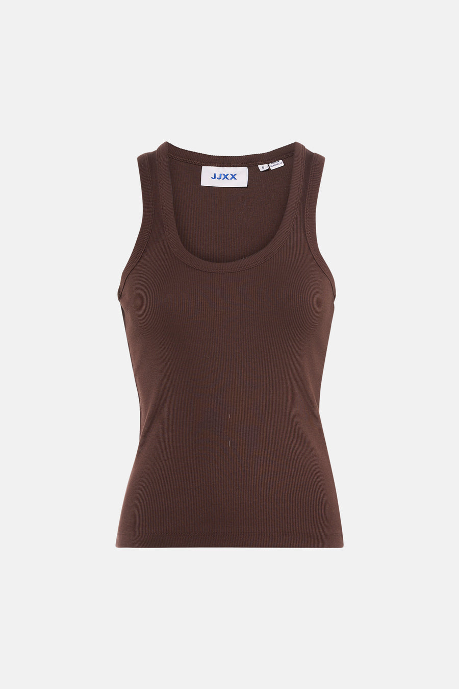 Bruine ribbel tanktop van JJXX, voorzien van ronde hals en strakke pasvorm, front view
