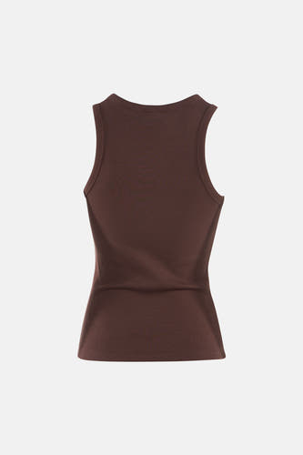 Bruine ribbel tanktop van JJXX, achterkant weergegeven, strakke pasvorm, fijne textuur