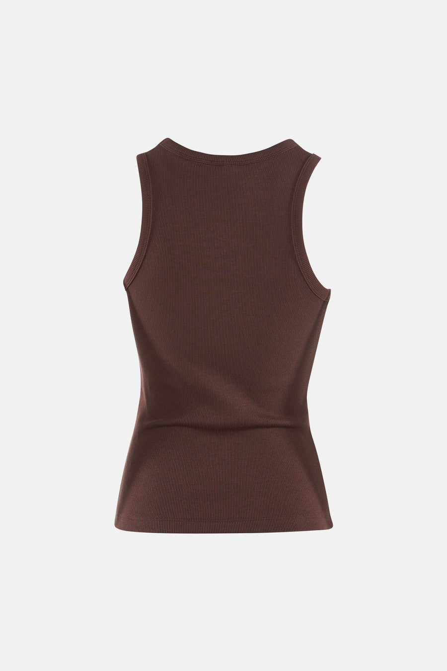 Bruine ribbel tanktop van JJXX, achterkant weergegeven, strakke pasvorm, fijne textuur