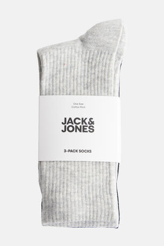 Grijze ribgebreide sokken van ACCESSORIES BY JACK & JONES, verpakt met een papieren band.