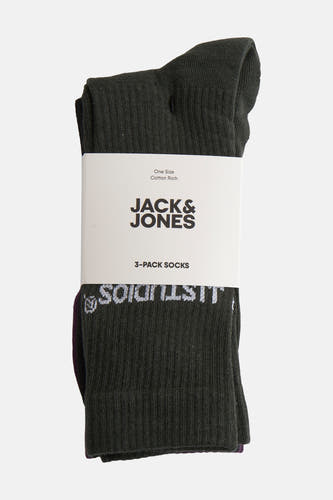 Multikleurige sokken van ACCESSORIES BY JACK & JONES, verpakt in een bundel met merknaam.