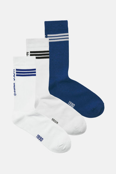 Meerkleurige sokken van ACCESSORIES BY JACK & JONES met strepen en het jaartal 1990.