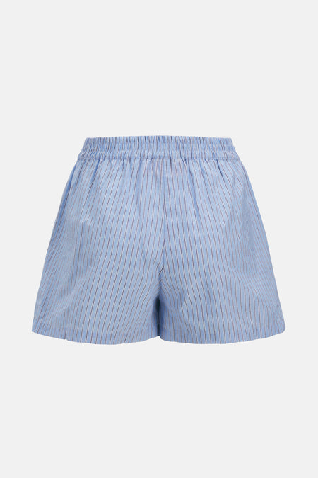 Blauw gestreepte shorts met elastische taille.
