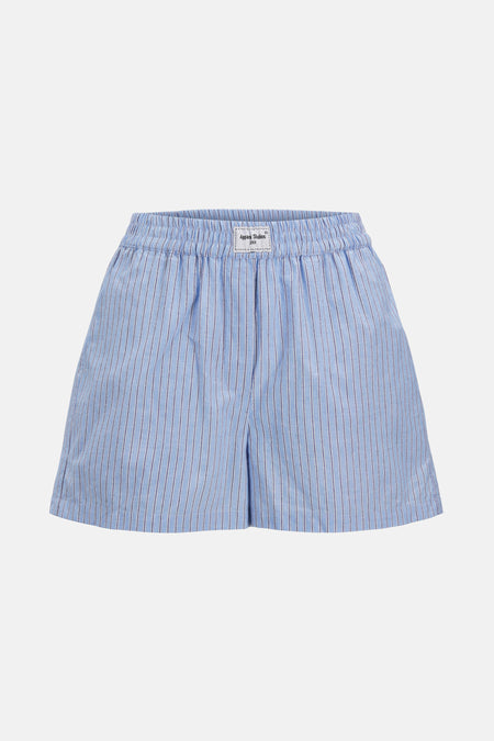 Blauw-wit gestreepte boxershorts met elastische tailleband.