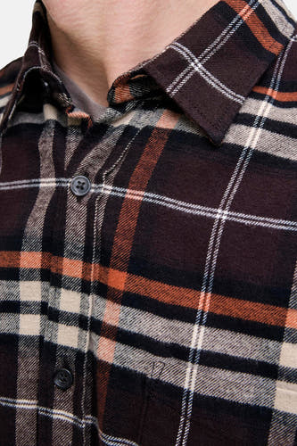 Bruin overhemd met lange mouwen van ORIGINALS BY JACK & JONES, met een geruit patroon en knoopsluiting.