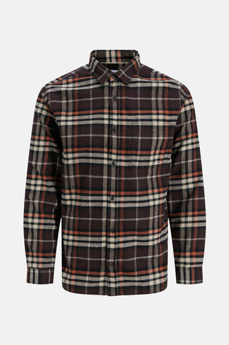 Bruin flanellen overhemd met lange mouwen van Originals by Jack & Jones, met een ruitpatroon en knoopsluiting.