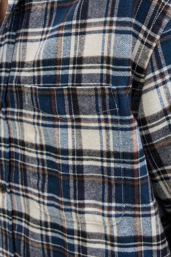 Blauw flanellen hemd met lange mouwen van ORIGINALS BY JACK & JONES, met een ruitpatroon en een borstzak.