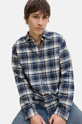 Blauw overhemd met lange mouwen van ORIGINALS BY JACK & JONES, met een ruitpatroon en knoopsluiting.