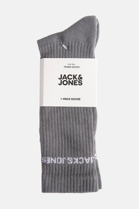 Grijze sokken van ACCESSORIES BY JACK & JONES, met een ribbeltextuur en een witte wikkel eromheen.