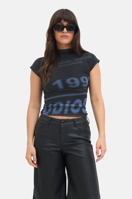 JXMINNA MESH SS HIGH NECK TOP WVN