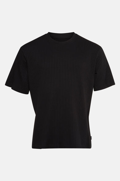 T-shirt noir à manches courtes de CORE BY JACK & JONES, avec une texture rayée.