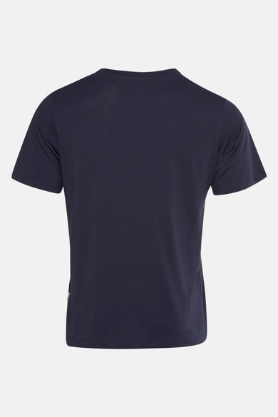 Blauw T-shirt met korte mouwen van PREMIUM by JACK & JONES, rug aanzicht op een effen achtergrond.
