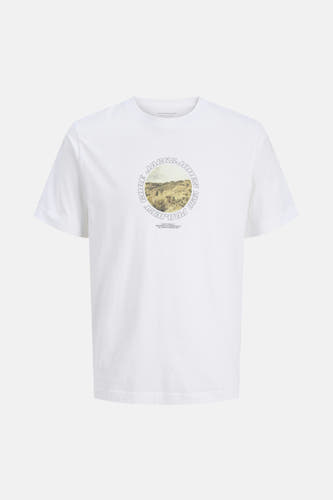 Wit T-shirt met korte mouwen van CORE by JACK & JONES, met een ronde print op de voorkant.
