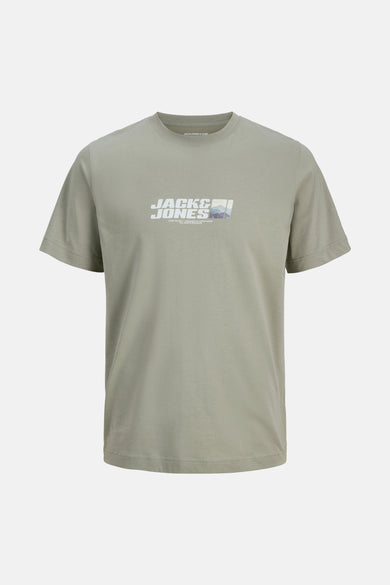 T-shirt vert avec manches courtes de CORE par JACK & JONES, avec une impression de logo blanc.