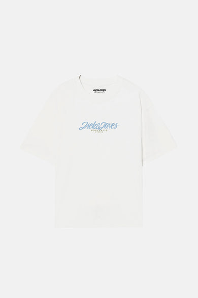 Wit T-shirt met korte mouwen van ORIGINALS BY JACK & JONES, met lichtblauwe merklogo print op de borst.