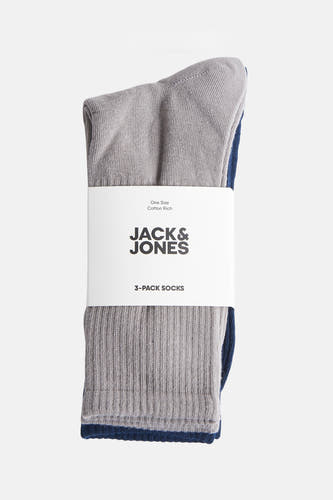 Grijze sokken (3-pack) van Jack & Jones, met een geribbelde textuur en blauwe accenten.