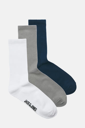 Meerkleurige sokken van ACCESSORIES BY JACK & JONES, set van drie in wit, grijs en marineblauw.