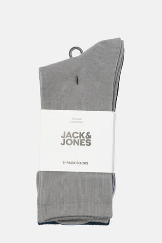 Grijze sokken multipack van ACCESSORIES BY JACK & JONES, verpakt met een witte papieren wikkel.