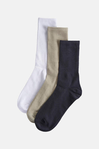 Multikleurige sokken van ACCESSORIES BY JACK & JONES, ribgebreid in wit, beige en donkerblauw.