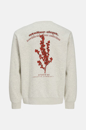 Grijze sweater van ORIGINALS BY JACK & JONES met rode bloemenprint op de rug.
