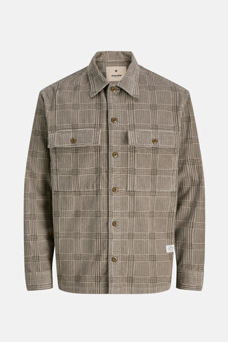 Chemise beige à longues manches de PREMIUM BLUE par JACK & JONES, avec un motif rayé et des poches poitrine.