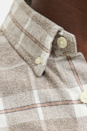 Beige, lange mouwen hemd van PREMIUM BLUE by JACK & JONES, met een ruitpatroon en zichtbare knopen.
