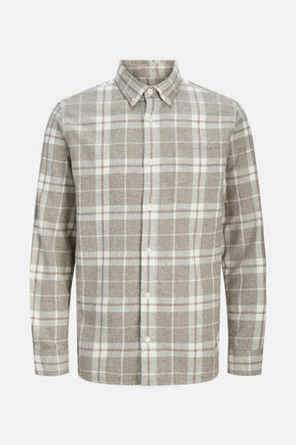 Beige overhemd met lange mouwen van PREMIUM BLUE by JACK & JONES, met een ruitpatroon.