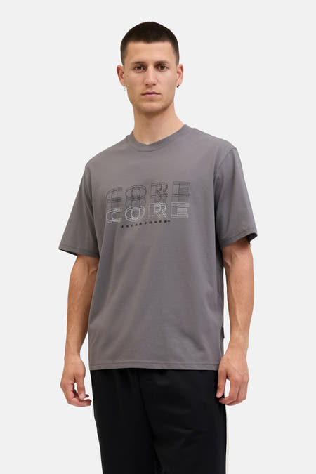 Grijs T-shirt met korte mouwen van CORE BY JACK & JONES, met grafische print op de voorkant.