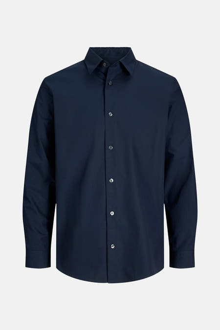 Blauw overhemd met lange mouwen van PREMIUM by JACK & JONES, met knoopsluiting en klassieke kraag.