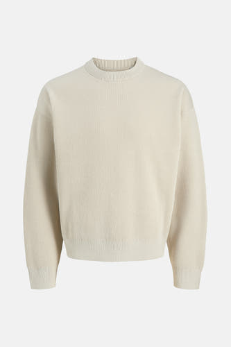 Beige trui met ronde hals van CORE BY JACK & JONES, met een fijn ribbelpatroon.