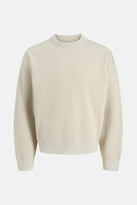 Sweat-shirt beige avec col rond de CORE BY JACK & JONES, doté d'un fin motif côtelé.