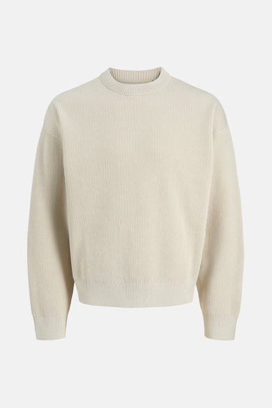 Beige trui met ronde hals van CORE BY JACK & JONES, met een fijn ribbelpatroon.