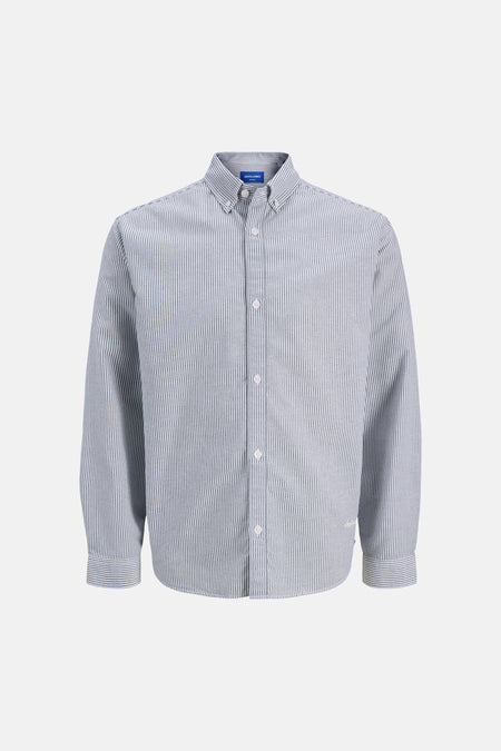 Lichtbeige en blauw gestreepte overhemd met lange mouwen van ORIGINALS BY JACK & JONES, met button-down kraag.