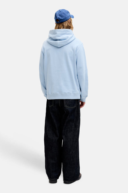 Sweat à capuche bleu de ORIGINALS BY JACK & JONES, avec poignets et ourlet côtelés, vu de dos.