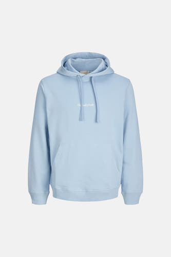 Sweat à capuche bleu clair de ORIGINALS BY JACK & JONES avec inscription 'Originals Studio', cordons de serrage et poche kangourou.