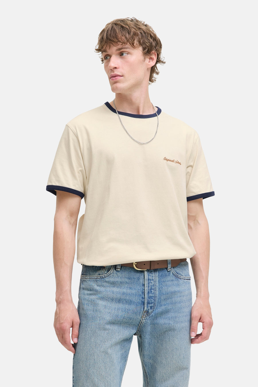 T-shirt met korte mouwen - beige - ORIGINALS BY JACK & JONES