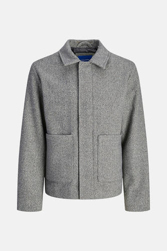 Manteau court gris d'ORIGINALS BY JACK & JONES, avec un motif de vis subtil et des poches droites.