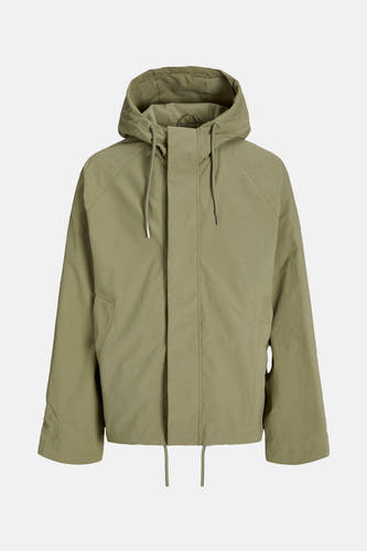 Korte groene jas van ORIGINALS BY JACK & JONES, met capuchon en trekkoorddetails.