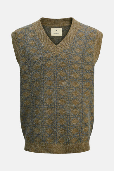 T-shirt vert de PREMIMI BLUE by JACK & JONES, avec un motif à carreaux et une encolure V.