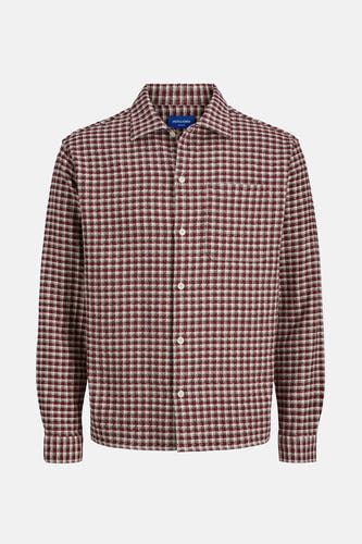 Rood, lange mouwen hemd van ORIGINALS BY JACK & JONES, met een geblokt ruitpatroon en witte knopen.