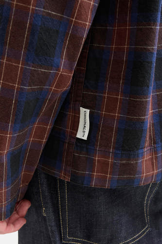 Multikleurig overhemd met lange mouwen van ORIGINALS BY JACK & JONES, met een ruitpatroon en zichtbaar label.