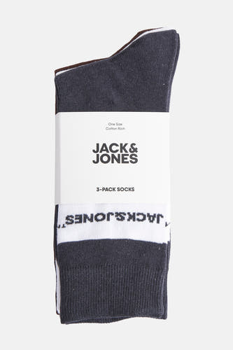 Meerkleurige sokken van ACCESSORIES BY JACK & JONES, verpakt per drie, met een witte band en merklogo.